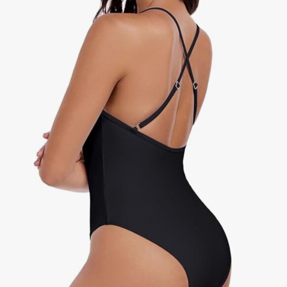 Cutout One Piece Swimsuit with V Neck and Crisscross Back - Picture 1 of 7